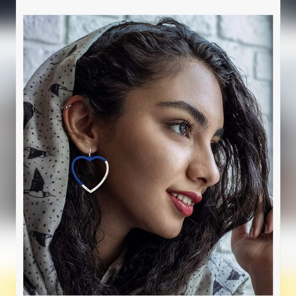 Simple Silver & Blue  Heart Earrings